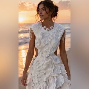 White Backless Lace Ruffle Beach Dress